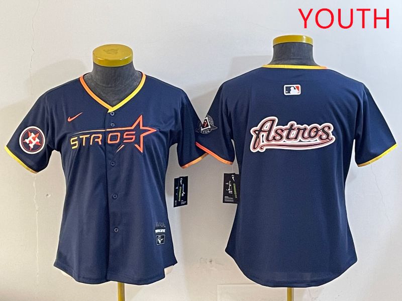 Youth Houston Astros Blank Drak Blue Three generations Joint Name 2025 Nike MLB Jersey style 18->youth mlb jersey->Youth Jersey